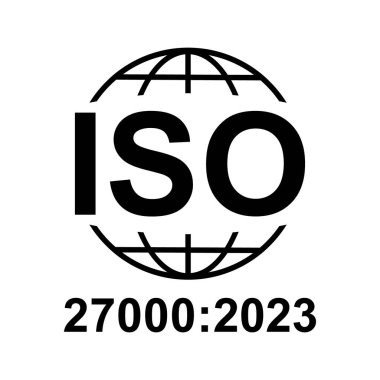 Iso 27000 ikonu. Bilgi Güvenlik Yönetim Sistemi. Standart kalite sembolü. Siyah arkaplanda vektör düğmesi işareti izole edildi .