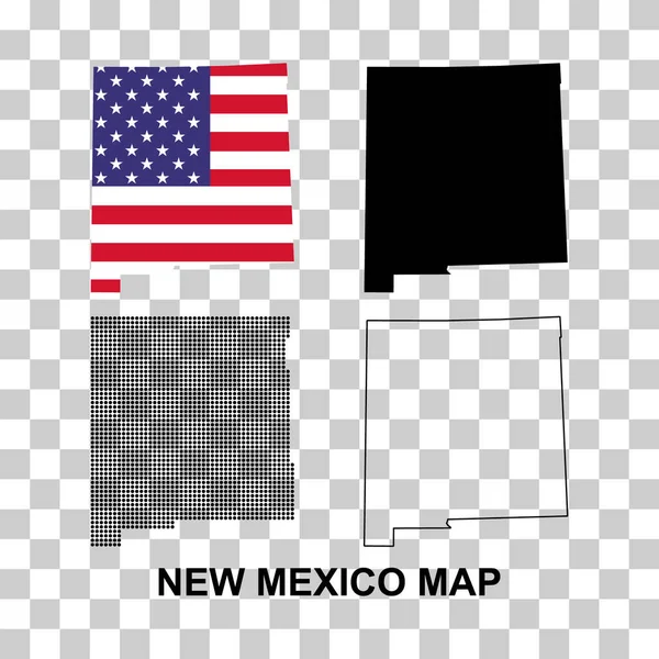 一套新墨西哥州的地图 美国的联邦 平面概念矢量说明 — 图库矢量图片