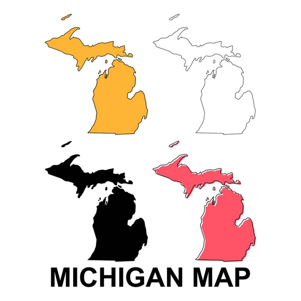 Conjunto Mapa Michigan Estados Unidos América Icono Concepto Plano Vector — Vector de stock