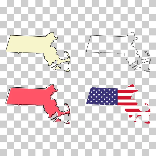マサチューセッツ州地図 アメリカ合衆国のセット フラットコンセプトアイコンベクトルイラスト — ストックベクタ
