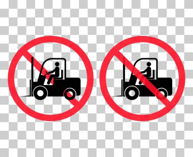 Forklift taşıma simgesi seti, endüstri aracı makine sembolü, çatal kamyon depo vektör çizimi .