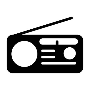 Retro radyo istasyonu simgesi, düz izole müzik sesi ortam düğmesi, web vektör illüstrasyonu .