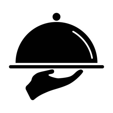 Waiter tray icon, dish menu restaurant web symbol, lunch design vector illustration .