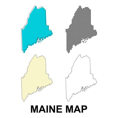 Maine haritası seti, Amerika Birleşik Devletleri. Düz konsept vektör çizimi .