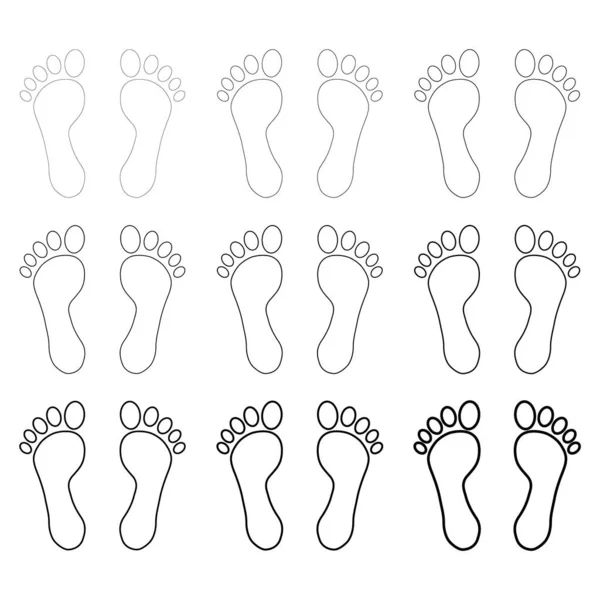 Set Dari Foot Mencetak Tanda Manusia Trek Ikon Berjalan Garis - Stok Vektor