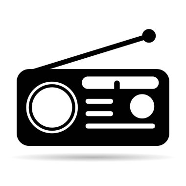 Retro radio station icon shadow, flat isolated music sound media button, web vector illustration .