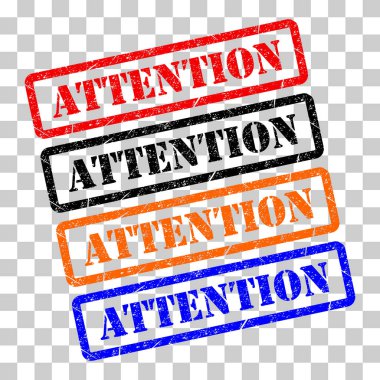 Dikkat pul sembolü seti, etiket etiketi işaret düğmesi, metin sancak vektör illüstrasyonu .