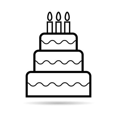 Tatlı kek ikonu gölgesi, pastane tatlı besin sembolü, mutlu yıllar grafik çizimi. .