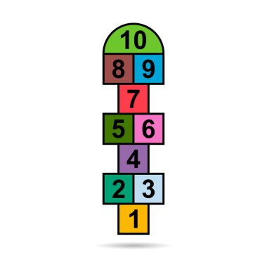 Hopscotch outdoor shadow icon, fun play jump active game kid, street vector illustration .