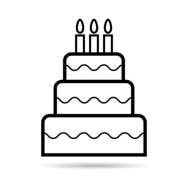 Sweet Cake Icon Shadow Bakery Dessert Food Symbol Happy Birthday — Stock Vector