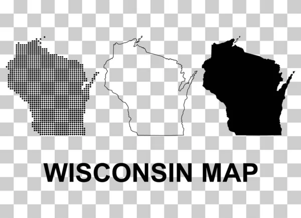 Set Mappe Del Wisconsin Stati Uniti America Concetto Piatto Icona — Vettoriale Stock