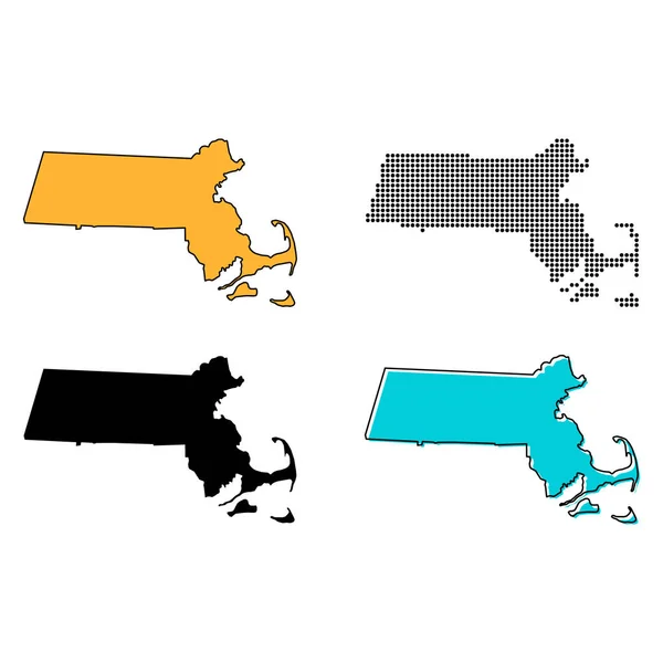 Conjunto Mapa Massachusetts Estados Unidos América Icono Concepto Plano Vector — Vector de stock