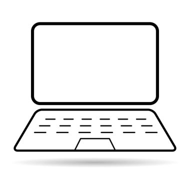 Laptop düz web simgesi gölgesi, dizüstü bilgisayar teknolojisi sembolü, boş ekran vektör illüstrasyonu .