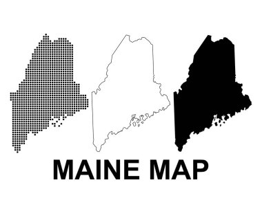Maine haritası seti, Amerika Birleşik Devletleri. Düz konsept vektör çizimi .