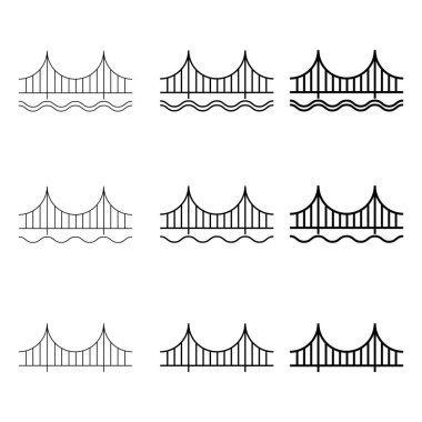 Set of Silhouette bridge icon, urban architecture design, travel line construction symbol vector illustration .
