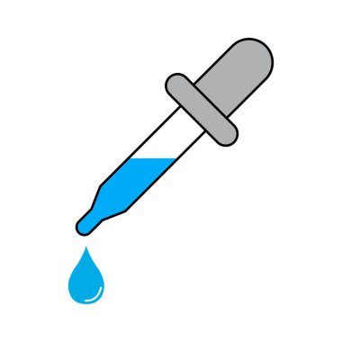 Damlatan sıvı simgesi, ilaç sağlığı aracı web sembolü, test sıvısı tasarım vektörü illüstrasyonu .