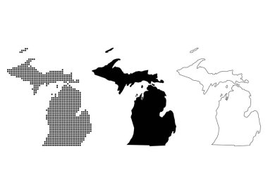 Michigan haritası seti, Amerika Birleşik Devletleri. Düz konsept vektör çizimi .
