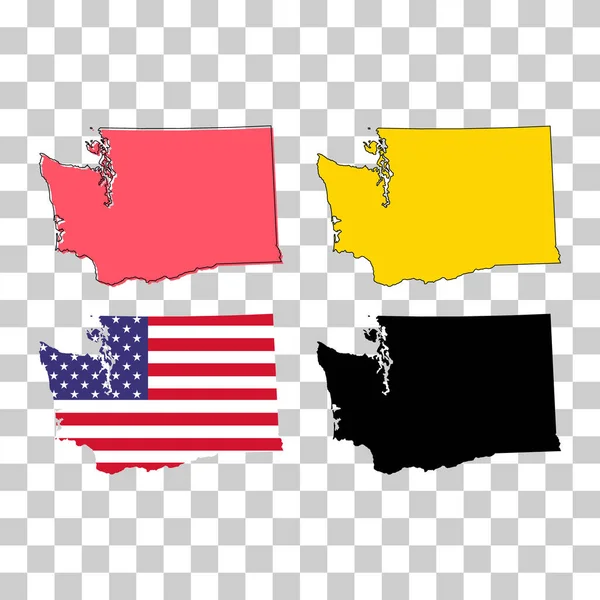 Set Washington Map Shape United States America Flat Concept Symbol — Vettoriale Stock