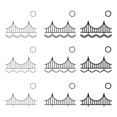 Set of Silhouette bridge icon, urban architecture design, travel line construction symbol vector illustration .