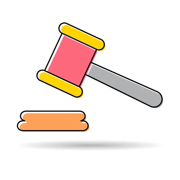Judge Hammer Icon Shadow Law Auction Symbol Gavel Justice Sign — Stockvector