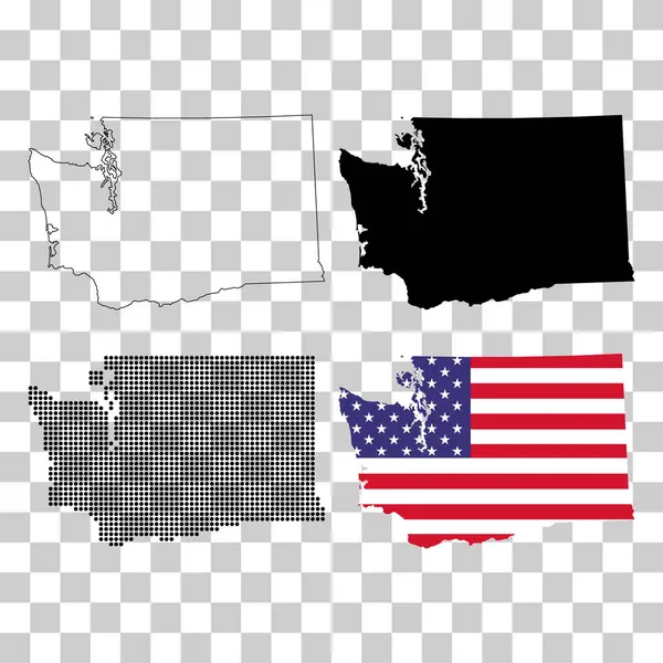 Set Washington Map Shape United States America Flat Concept Symbol — Image vectorielle