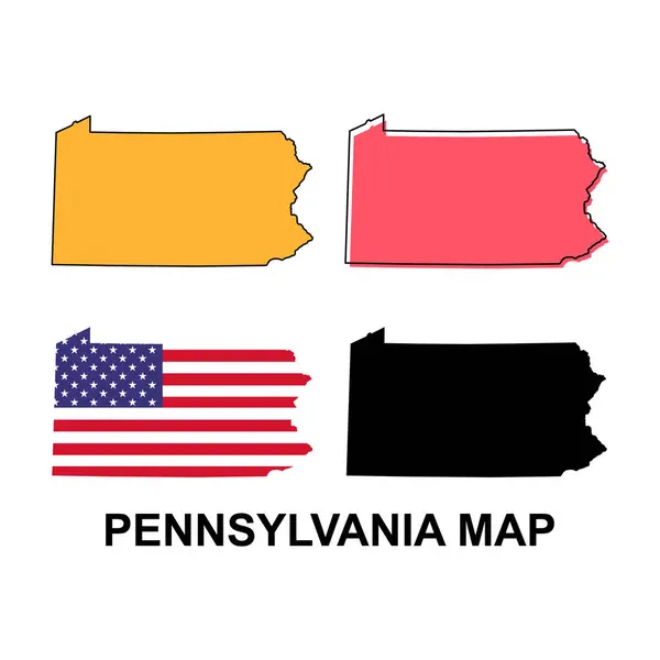Ensemble Carte Pennsylvanie États Unis Amérique Illustration Vectorielle Concept Plat — Image vectorielle