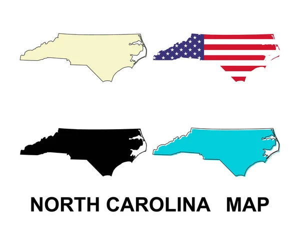 Conjunto Mapa Carolina Norte Estados Unidos América Ilustração Vetorial Conceito — Vetor de Stock