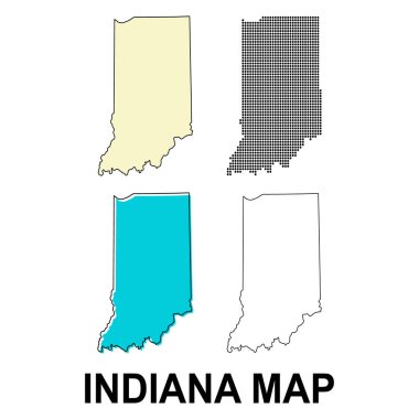 Indiana haritası seti, Amerika Birleşik Devletleri. Düz konsept vektör çizimi .