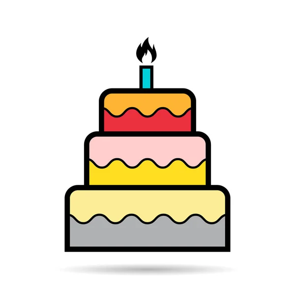 Sweet Cake Icon Shadow Bakery Dessert Food Symbol Happy Birthday — Stock Vector