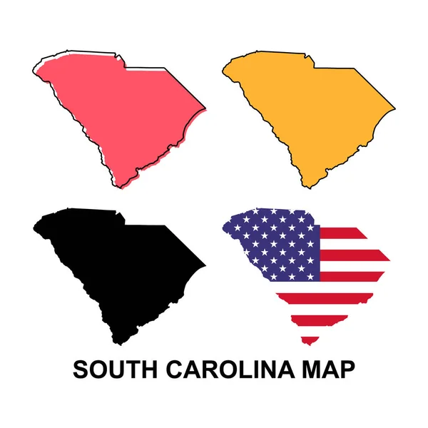 Conjunto Mapa Carolina Sul Estados Unidos América Ilustração Vetorial Símbolo — Vetor de Stock