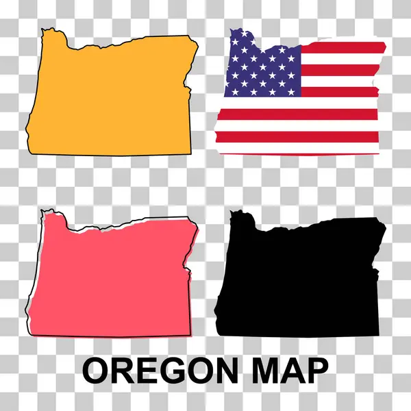 一套俄勒冈州的地图 美国的联邦 平面概念符号矢量图解 — 图库矢量图片