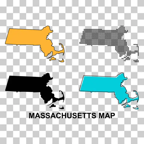 一套马萨诸塞州的地图 美国的联邦 平面概念图标矢量说明 — 图库矢量图片