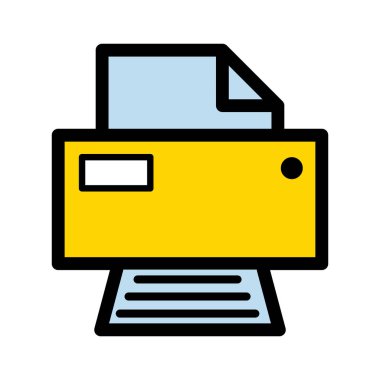 Yazıcı belgesi web simgesi, yazdırma makinesi teknolojisi düz işaret çizimi .