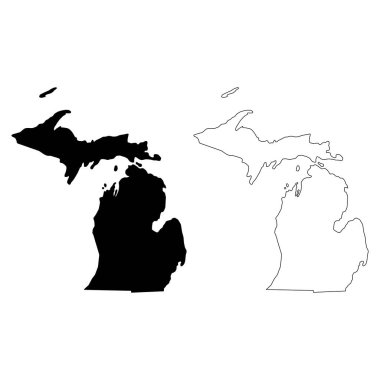 Michigan haritası seti, Amerika Birleşik Devletleri. Düz konsept vektör çizimi .