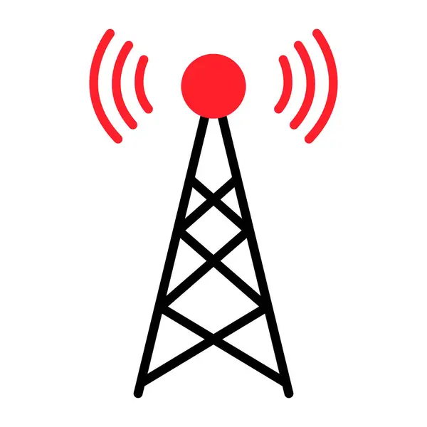 Signal Tower Icon Wireless Technology Network Sign Antenna Wave Radio Gráficos De Vetores