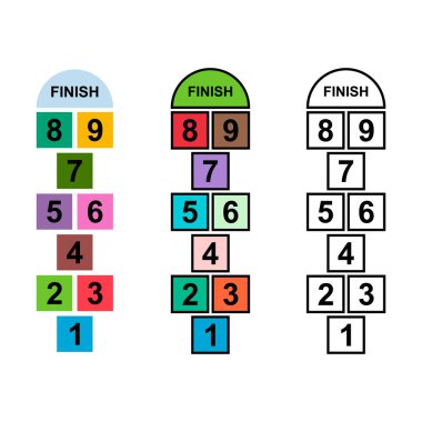 Seksek açık hava ikonu seti, eğlenceli oyun aktif oyun çocuğu, sokak vektör illüstrasyonu .