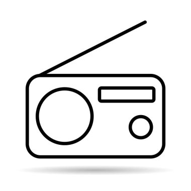 Retro radio station icon shadow, flat isolated music sound media button, web vector illustration .