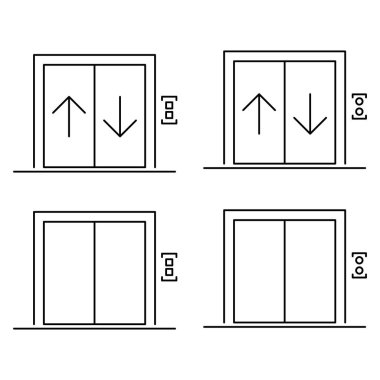 Asansör simgesi seti, grafik tasarım işareti, bina kapısı sembolü illüstrasyonu .