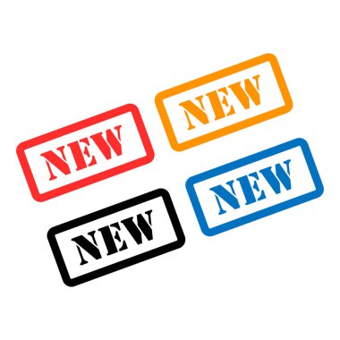 Yeni pul sembolü seti, etiket etiketi işaret düğmesi, metin sancak vektör illüstrasyonu .