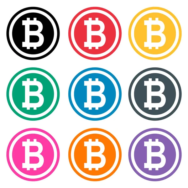 Conjunto Moneda Web Bitcoin Símbolo Diseño Cifrado Electrónico Internet Ilustración — Vector de stock