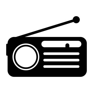 Retro radyo istasyonu simgesi, düz izole müzik sesi ortam düğmesi, web vektör illüstrasyonu .