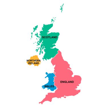 Büyük Britanya Birleşik Krallığı ve Kuzey İrlanda haritası, ayrıntılı web vektör illüstrasyonu .