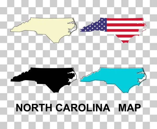 Set North Carolina Map United States America Flat Concept Vector — Vettoriale Stock