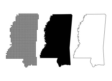 Mississippi haritası seti, Amerika Birleşik Devletleri. Düz konsept vektör çizimi .