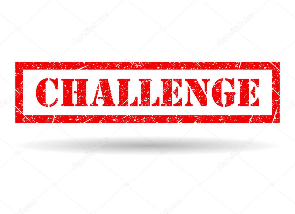 Challenge stamp symbol shadow, label sticker sign button, text banner vector illustration .