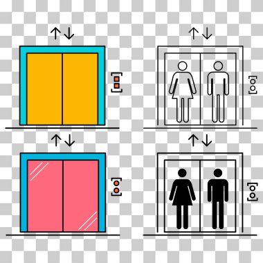 Asansör simgesi seti, grafik tasarım işareti, bina kapısı sembolü illüstrasyonu .