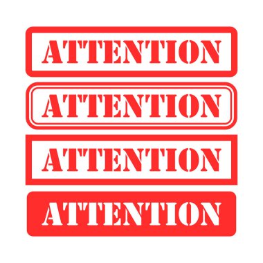 Dikkat pul sembolü seti, etiket etiketi işaret düğmesi, metin sancak vektör illüstrasyonu .