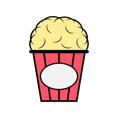 Patlamış mısır tasarım ikonu, web mısır kutusu abur cubur düz vektör çizim elementi .