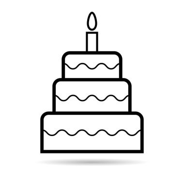 Tatlı kek ikonu gölgesi, pastane tatlı besin sembolü, mutlu yıllar grafik çizimi. .