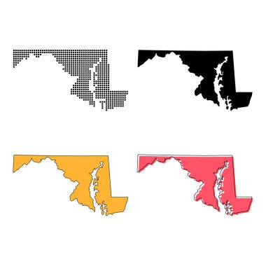 Maryland haritası seti, Amerika Birleşik Devletleri. Düz konsept vektör çizimi .